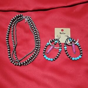 Silver and Turquoise Necklace Set